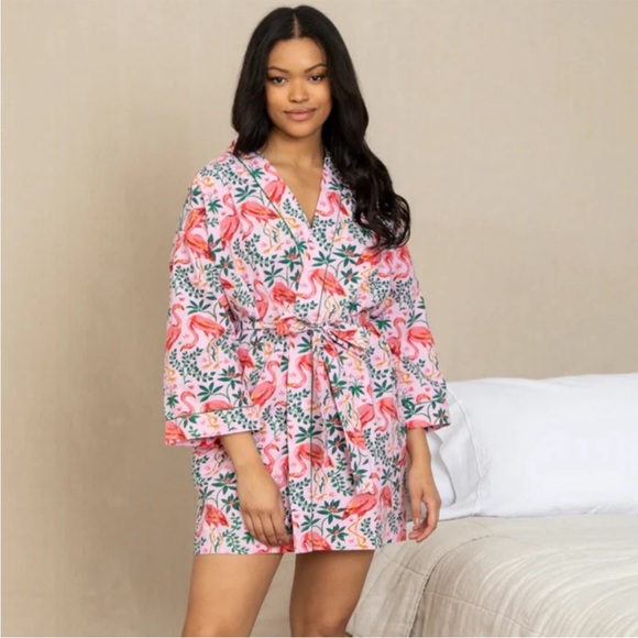 Printfresh Other - Printfresh Flock Of Flamingos Robe S/M Pinnk Green